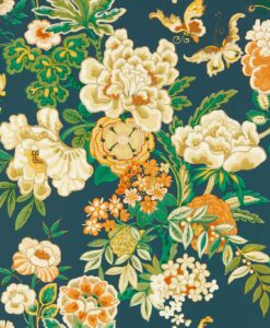 Emperor Peony Wallpaper by Sanderson in Midnight and Apricot