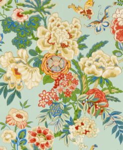 Emperor Peony Wallpaper by Sanderson in Jade and Apricot