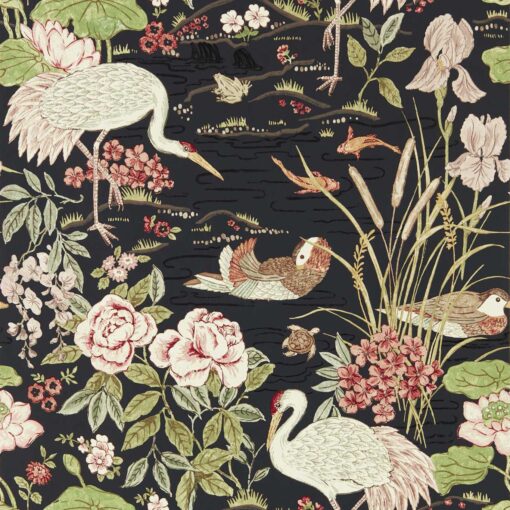 Crane & Frog Wallpaper by Sanderson in Ink Black and Multi