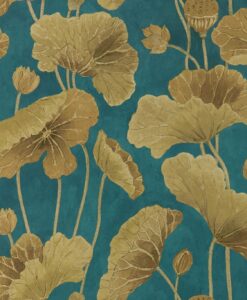 Lotus Leaf Wallpaper by Sanderson in Midnight and Copper
