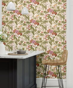 Bamboo and Birds Wallpaper in Mandarin Red and Olive by Sanderson Wallapper