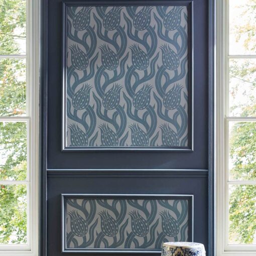 Persian Tulip Wallpaper in Blue Stone