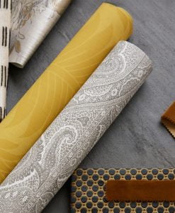 Mardens Palm Damask Wallpaper in yellow