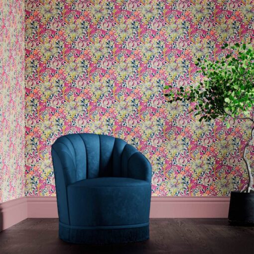 Golden Lily Wallpaper In Pink Fizz | Silk Interiors Wallpaper Australia