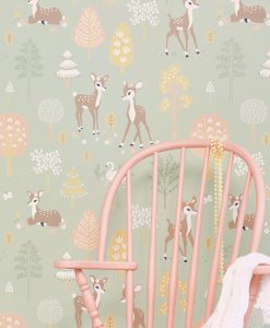 Golden Woods Wallpaper by Majvillan in Dusty Green