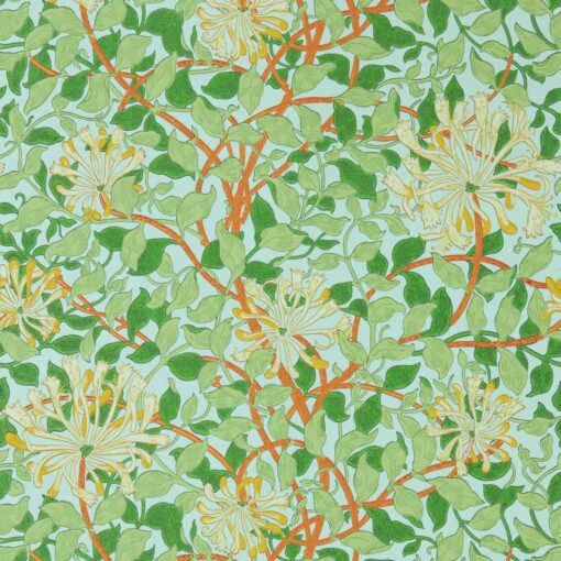 Honeysuckle Wallpaper by Morris & Co. in sky and burnt orange