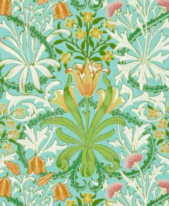 Woodland Weeds in Orange and Turquoise by Morris & Co Wallpaper
