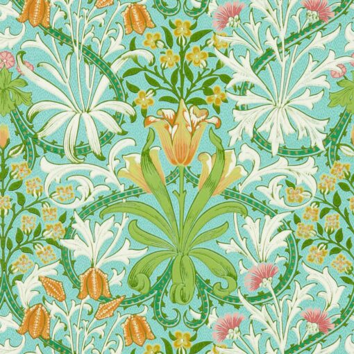Woodland Weeds in Orange and Turquoise by Morris & Co Wallpaper