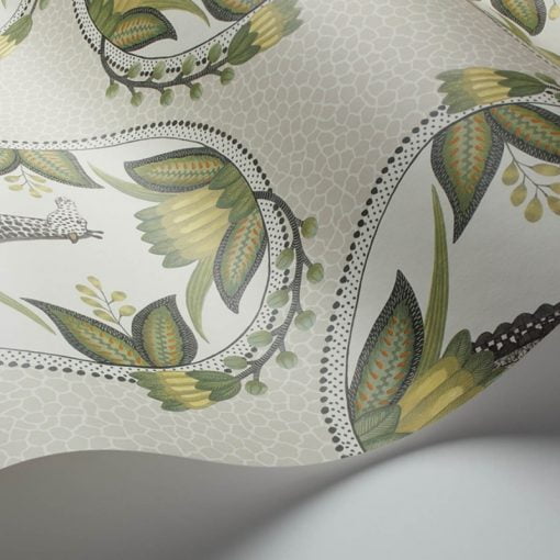 Ardmore Cameos Wallpaper in Stone and Green by Cole & Son