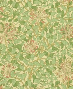Honeysuckle Wallpaper by Morris and Co in Beige, Green and Pink