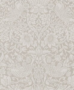 Morris & Co Pure Strawberry Thief Wallpaper in Silver and Stone