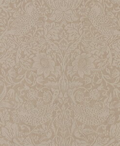 Morris & Co Pure Strawberry Thief Wallpaper in Taupe and Gilver