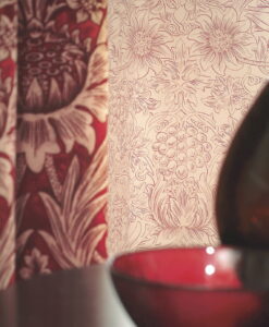 Sunflower Etch wallpaper in Church Red and Biscuit