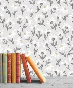 Dancing Daisies Wallpaper by LILIPINSO in Grey 