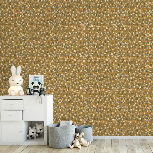 Exquisite Blossoms Wallpaper in Mustard Yellow by LILIPINSO