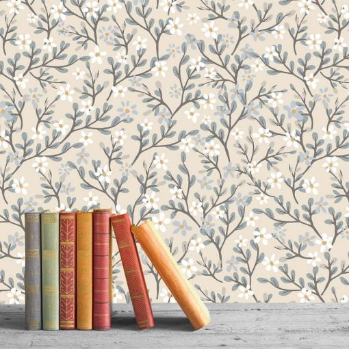 Exquisite Blossoms Wallpaper in Wheat by LILIPINSO - crib