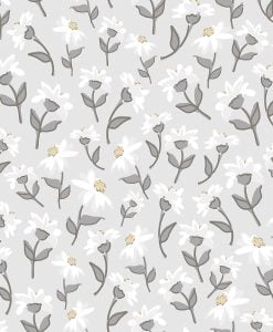 Dancing Daisies Wallpaper by LILIPINSO in Grey