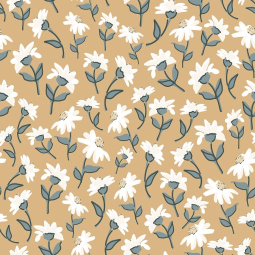 Dancing Daisies Wallpaper by LILIPINSO in Mustard Yellow