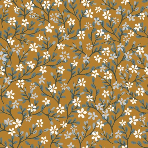 Exquisite Blossoms Wallpaper by LILIPINSO in Mustard Yellow