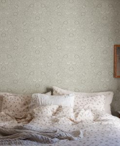 Caroline Wallpaper in Moss Green - Bedroom