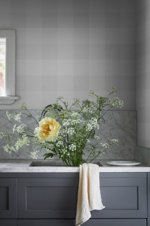 Lykke Wallpaper by Sandberg Wallpaper in Mineral Grey - Kitchen