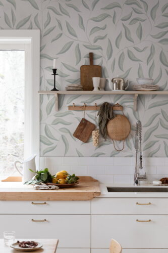 Jennie Wallpaper by Sandberg Wallpaper in Spring Green - kitchen
