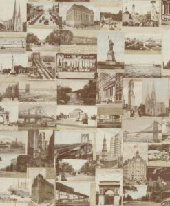 New York Postcard Wallpaper in Sepia