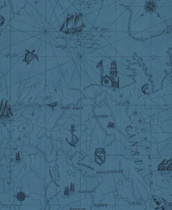 Searsport Map Wallpaper in Atlantic Blue