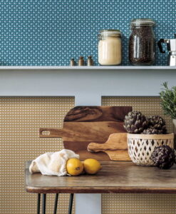 Cooper Wallpaper by Lorenzo Castillo - Blue Grasscloth Wallpaper - kitchen