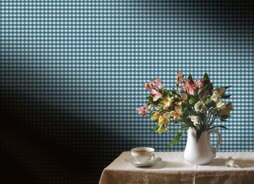 Jack Wallpaper by Lorenzo Castillo in Blue with Gingham checks