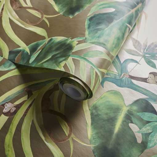 Monkey Business Wallpaper in Gilver by Clarke & Clarke