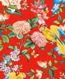 Golden Parrot Wallpaper in Coral by Clarke and Clarke