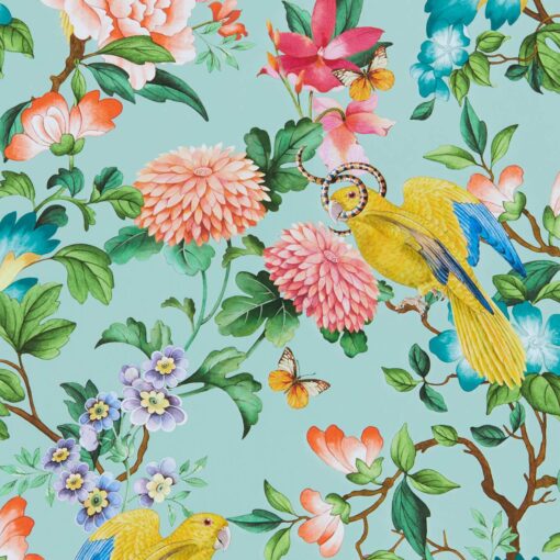Golden Parrot Wallpaper in Mineral by Clarke and Clarke
