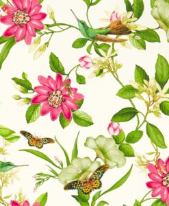 Pink Lotus Wallpaper in Ivory by Clarke & Clarke