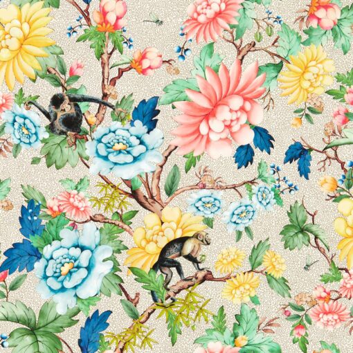 Sapphire Garden Wallpaper in Ivory by Clarke & Clarke