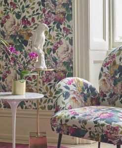 Bloom Wallpaper in Fuchsia by Clarke and Clarke - living room