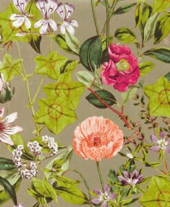 Passiflora Wallpaper in Multberrry & Gilver by Clarke & Clarke