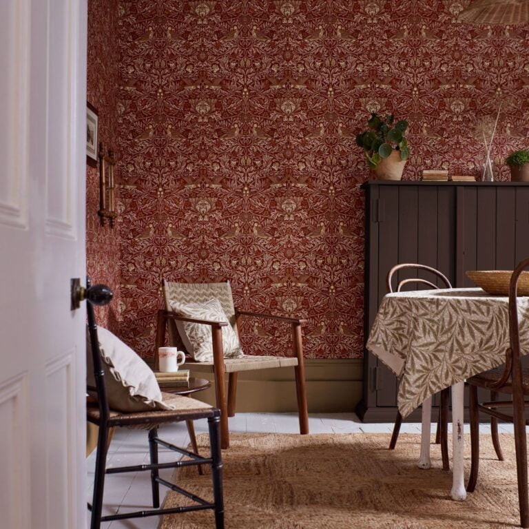 Bird Wallpaper In Madder & Weld | Silk Interiors Wallpaper Australia