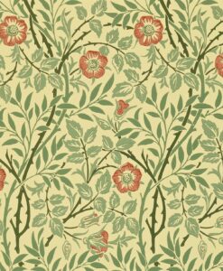 Sweet Briar Wallpaper by Morris & Co in Green, Blue & Rose