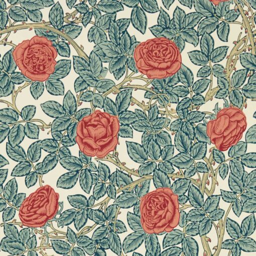 Rambling Rose Wallpaper by Morris & Co in Emery Blue and Spring Thicket