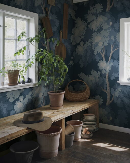 Raphael Forest Mural in Midnight Blue by Sandberg Wallpaper