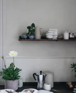 Linne Wallpaper in Gray - kitchen bench