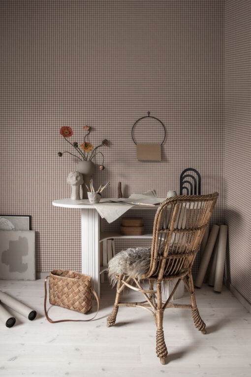 Ruta Wallpaper with Gingham Pattern in Terracotta by Sandberg
