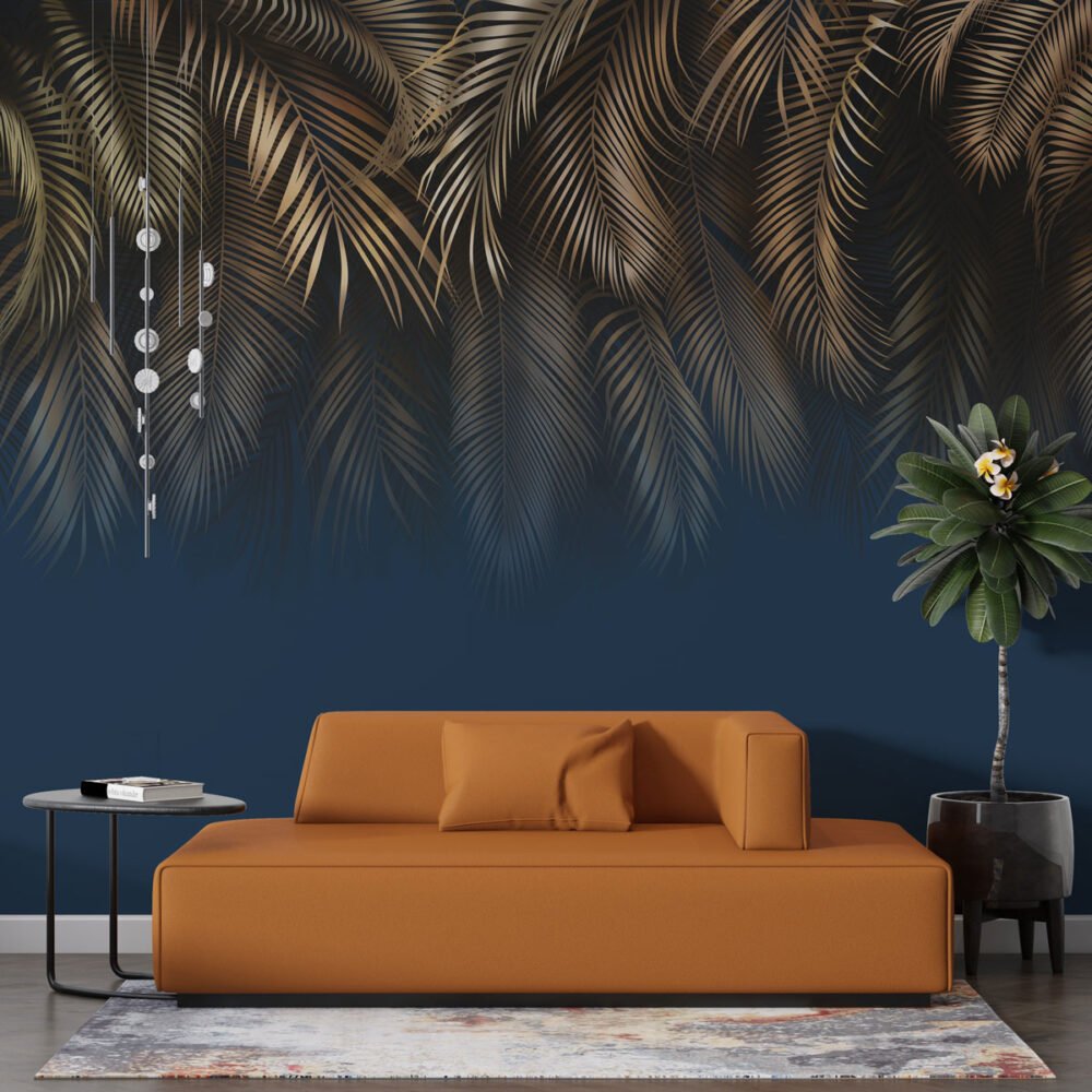 Gold Tropical Leaves Wallpaper Mural