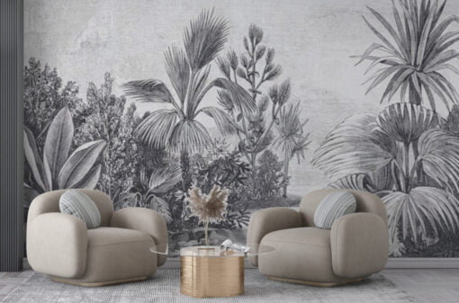 Black And White Palm Flower Wallpaper Mural