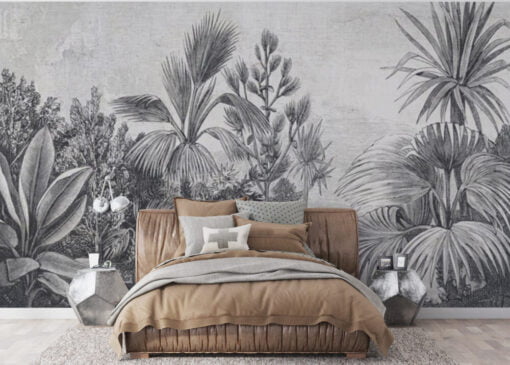 Black And White Palm Flower Wallpaper Mural
