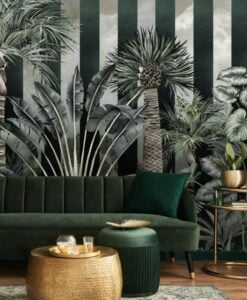 Green Thick Striped Pattern Wallpaper Mural