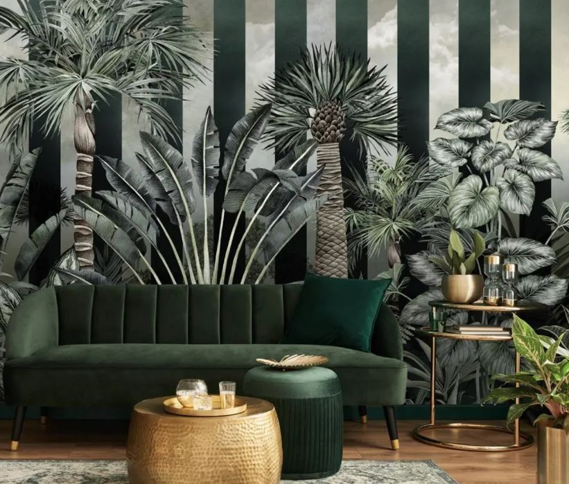 Green Thick Striped Pattern Wallpaper Mural