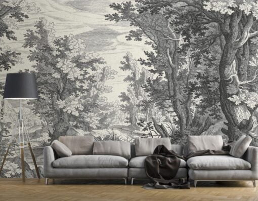 Tropical Black And White Wallpaper Mural