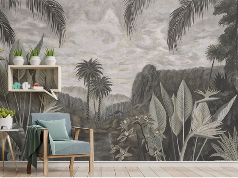 Tropical Pattern In The Lake Wallpaper Mural